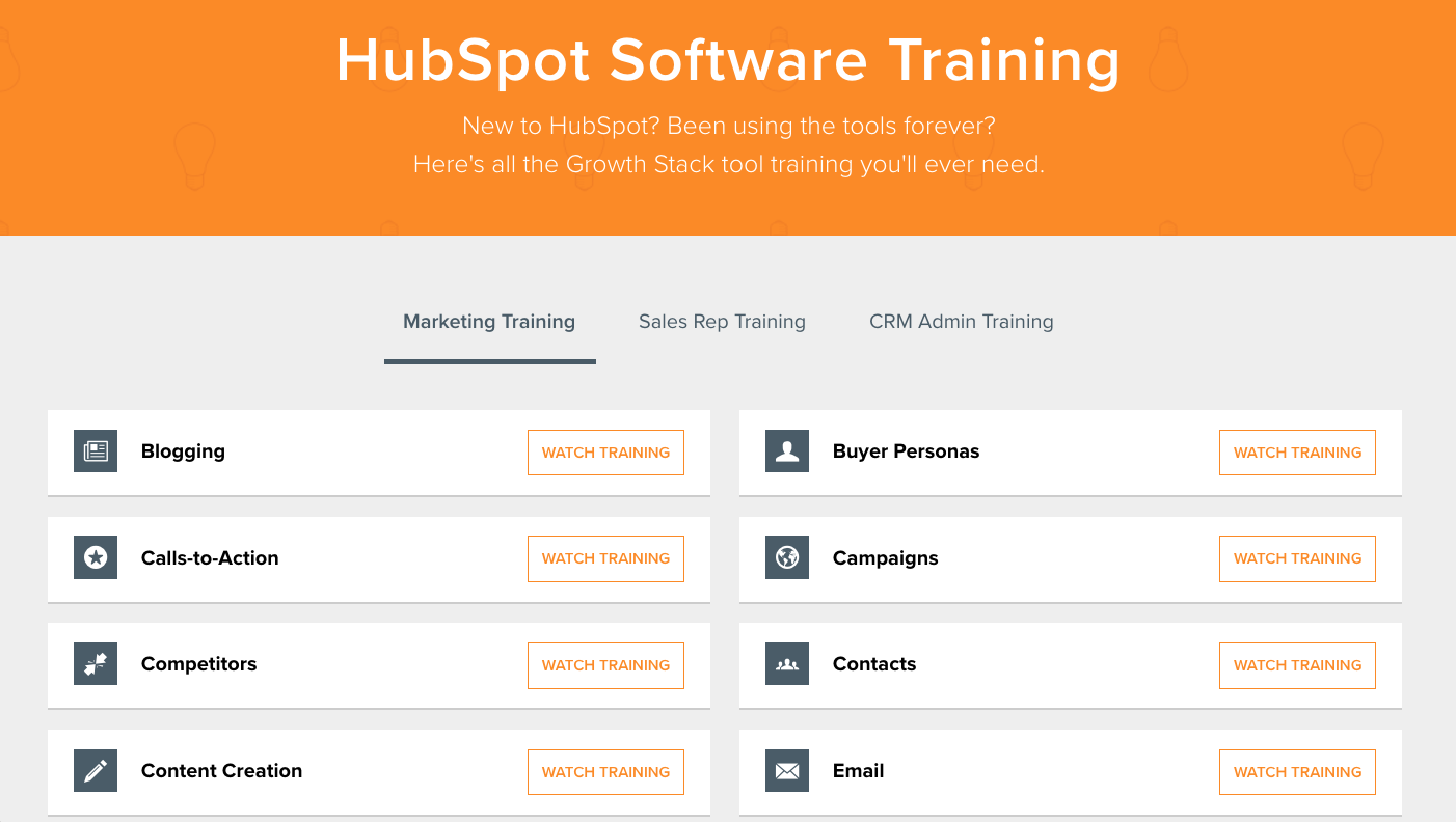 HubSpot Software Training Menu